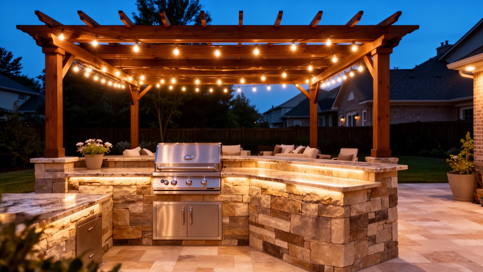 Custom backyard outdoor kitchen with built-in BBQ in Fresno, CA